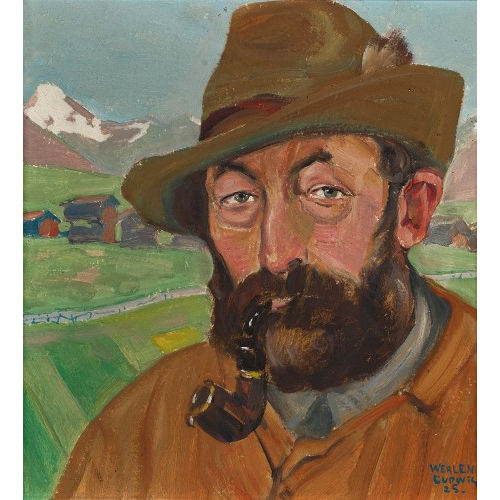 LUDWIG WERLEN : Portrt eines Bauern vor Bergkulisse (DOBIASCHOFSKY AUKTIONEN AG)