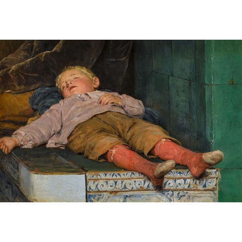 ALBERT ANKER : Schlafender Knabe auf der Ofenbank (DOBIASCHOFSKY AUKTIONEN AG)