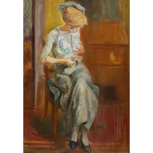 OTTO VAUTIER : Interieur mit sitzender junger Frau (DOBIASCHOFSKY AUKTIONEN AG)