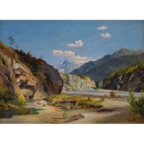 CARL FRANZ EMANUEL HAUNOLD : Sommerliches Flusstal im Gebirge (DOBIASCHOFSKY AUKTIONEN AG)