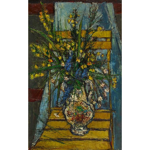 MAURICE ASSELIN : Stillleben mit Blumenstrauss auf einem Gartenstuhl (DOBIASCHOFSKY AUKTIONEN AG)