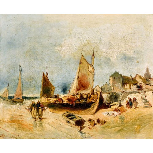 19. JH. HOLLAND : Strandpartie mit Booten und Fischern (DOBIASCHOFSKY AUKTIONEN AG)