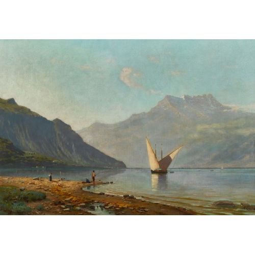 F. SCHALCH : Genferseeufer mit Dents du Midi (DOBIASCHOFSKY AUKTIONEN AG)