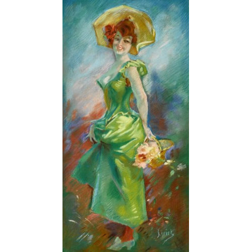 JULES CH�RET : Femme au panier de fleurs (DOBIASCHOFSKY AUKTIONEN AG)