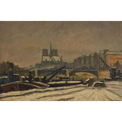 MARIUS CHAMBAZ : Winterliches Seine-Ufer mit Notre-Dame de Paris (DOBIASCHOFSKY AUKTIONEN AG)