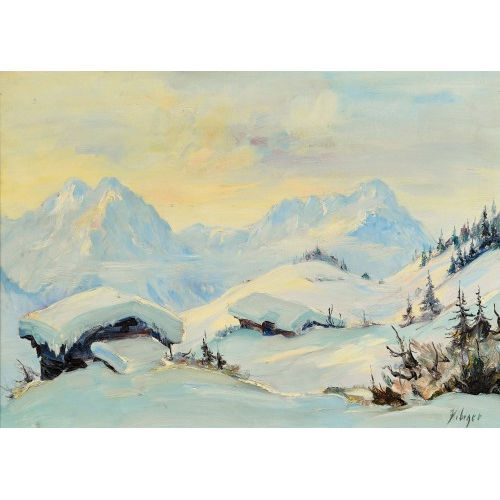 JULIUS KIBIGER : Ansicht des verschneiten Mont Blanc-Massives (DOBIASCHOFSKY AUKTIONEN AG)