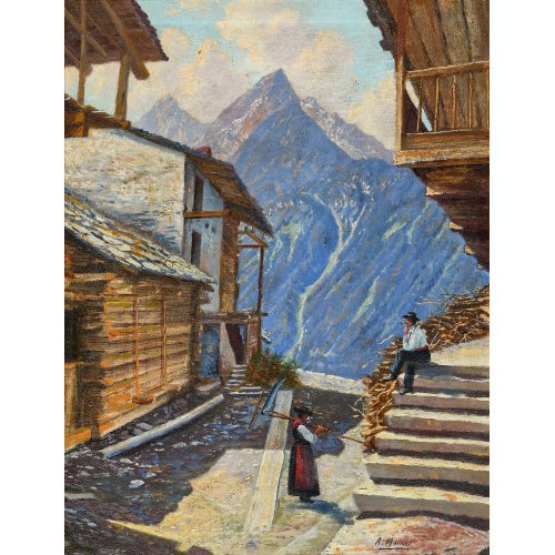 A. MARMET : Sommerliches Bergdorf mit Bauern (DOBIASCHOFSKY AUKTIONEN AG)