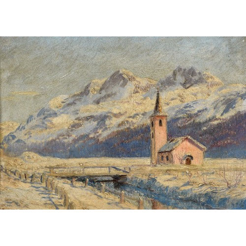 ERNST ZUPPINGER : Winterliche Berglandschaft mit Kirche (DOBIASCHOFSKY AUKTIONEN AG)