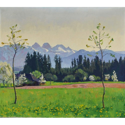 PLINIO COLOMBI : Fr�hlingslandschaft mit N�nenen und Gantrisch (DOBIASCHOFSKY AUKTIONEN AG)