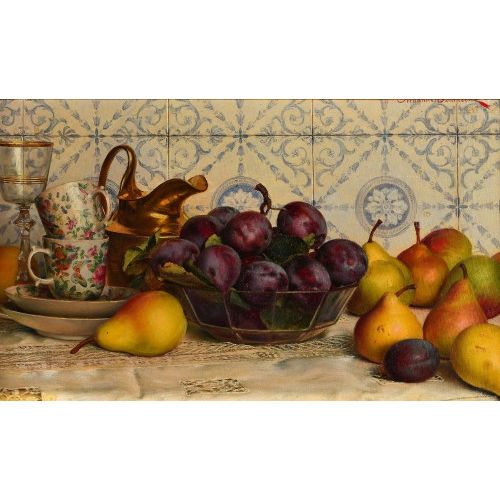 FERNANDE SOULACROIX : Stillleben mit Obst und Trinkgeschirr (DOBIASCHOFSKY AUKTIONEN AG)