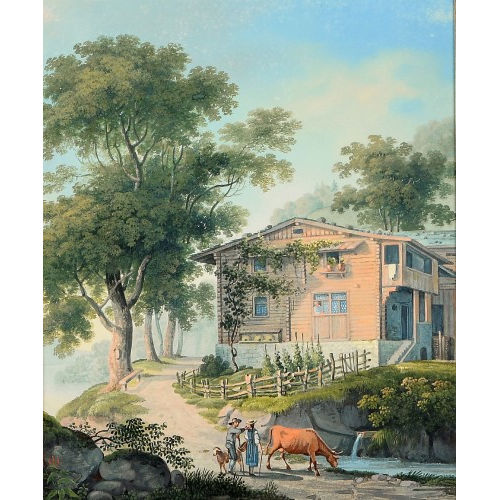 JOHANN JAKOB OECHSLIN : L�ndliche Szene vor Bauernhaus (DOBIASCHOFSKY AUKTIONEN AG)