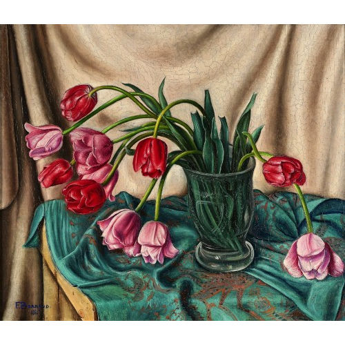 FRAN�OIS �MILE BARRAUD : Stillleben mit Tulpen in Becherglas (DOBIASCHOFSKY AUKTIONEN AG)