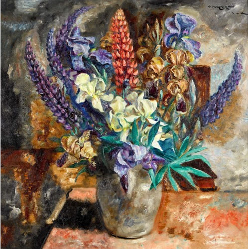 CHARLES AUGUSTE HUMBERT : 'Iris et lupins' (DOBIASCHOFSKY AUKTIONEN AG)