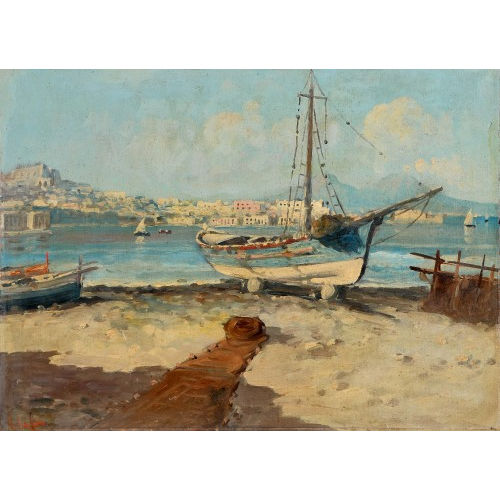 CARLO CIAPPA : Italienische Strandpartie mit Segelbooten (DOBIASCHOFSKY AUKTIONEN AG)