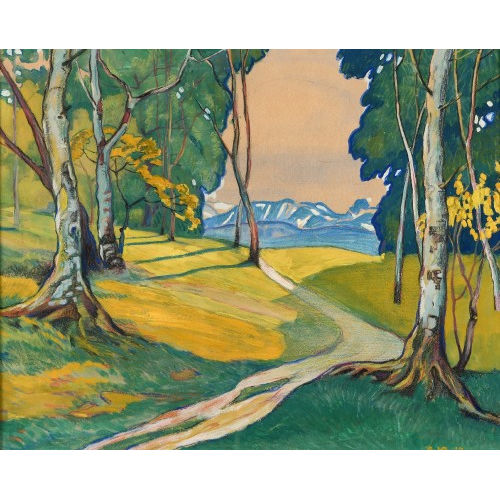 20. JH. SCHWEIZ : Herbstlicher Waldweg mit Berg (DOBIASCHOFSKY AUKTIONEN AG)