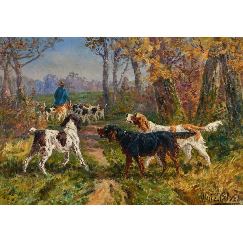 MARIE-DIDI�RE CALV�S : Jagdhunde am Waldrand (DOBIASCHOFSKY AUKTIONEN AG)