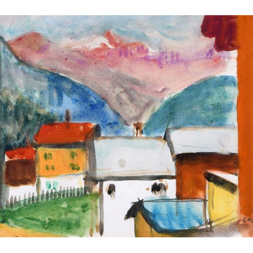 ERNST MORGENTHALER : Berglandschaft mit Dorf (DOBIASCHOFSKY AUKTIONEN AG)