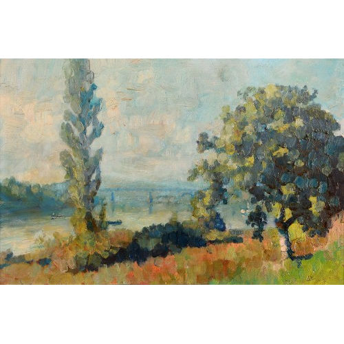 20. JH. SCHWEIZ : Sonnige Flusslandschaft (DOBIASCHOFSKY AUKTIONEN AG)