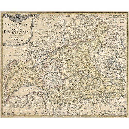 GABRIEL WALSER : 'Canton Bern sive Illustris Helvetiorum Respublica Bernensis cum subditis suis et confinibus recenter delineata � Gabriele Walsero edentibus Homannianis Heredibus Norimbergae 1766 C.P.S.C.M.'. (DOBIASCHOFSKY AUKTIONEN AG)