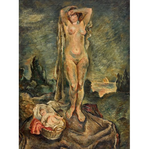 RUDOLF URECH : Landschaft mit weiblichem Akt und S�ugling in Korb (DOBIASCHOFSKY AUKTIONEN AG)