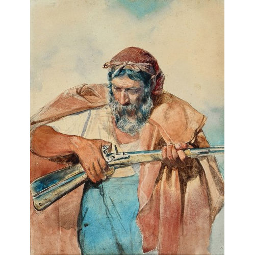 CHARLES (EIGTL. MARC-GABRIEL-CHARLES) GLEYRE : Portr�t eines Mannes mit Gewehr (DOBIASCHOFSKY AUKTIONEN AG)
