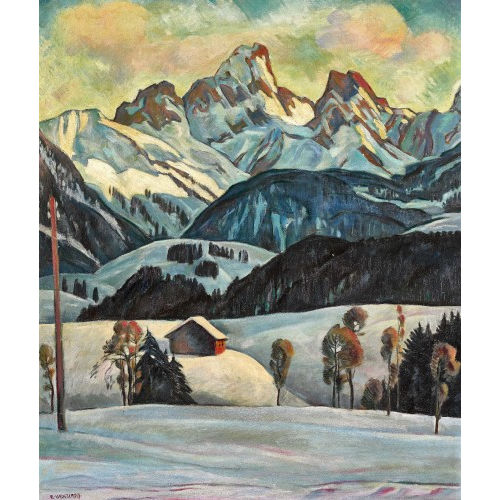EUGEN HENZIROSS : Blick auf die winterliche Gummfluh (DOBIASCHOFSKY AUKTIONEN AG)