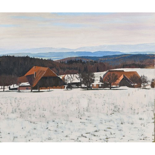 HANS SCHEITLIN : Winterlandschaft mit Berner Bauernh�usern (DOBIASCHOFSKY AUKTIONEN AG)