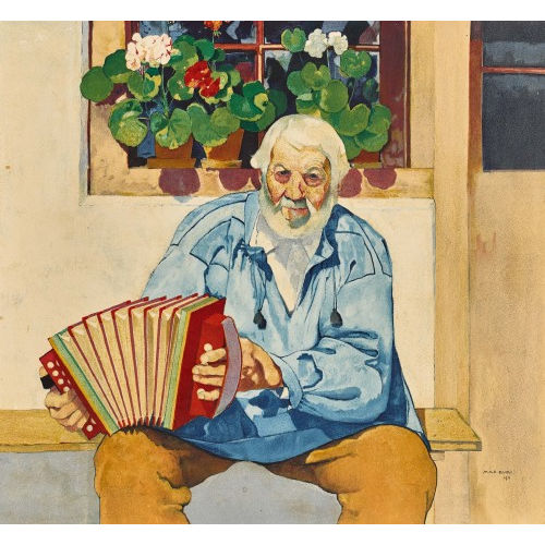 MAX ALFRED BURI : Alter Bauer mit Ziehharmonika (DOBIASCHOFSKY AUKTIONEN AG)