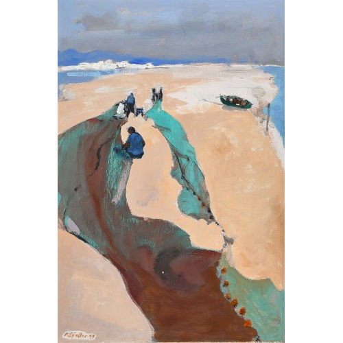ROLF GFELLER : Strandpartie mit Fischernetzen (DOBIASCHOFSKY AUKTIONEN AG)