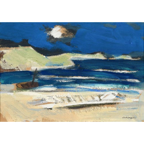 KARL SCHLAGETER : Strandpartie mit Boot (DOBIASCHOFSKY AUKTIONEN AG)