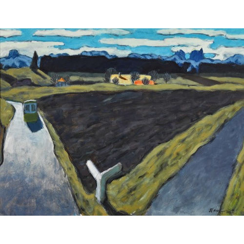 FRED STAUFFER : Weggabelung mit Bergpanorama (DOBIASCHOFSKY AUKTIONEN AG)