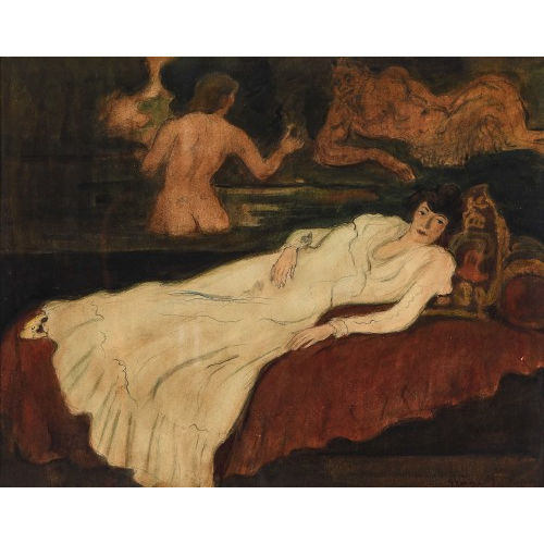 GEORGES ALFRED BOTTINI : Liegende Dame vor Gem�lde (DOBIASCHOFSKY AUKTIONEN AG)