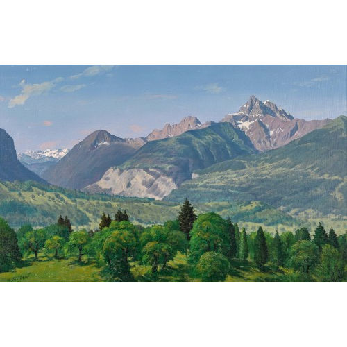 ALBERT DUPLAIN : Sommerliches Bergtal mit Cime de l'Est der Dents-du-Midi (DOBIASCHOFSKY AUKTIONEN AG)