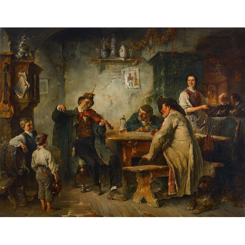 FRIEDRICH VON KELLER : Belebte Wirtshausszene mit Geigenspieler (DOBIASCHOFSKY AUKTIONEN AG)