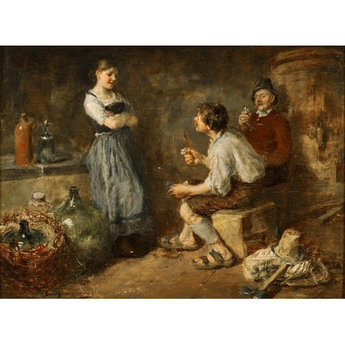 ERNST KARL GEORG ZIMMERMANN : Interieur mit M�nnern und junger Magd (DOBIASCHOFSKY AUKTIONEN AG)