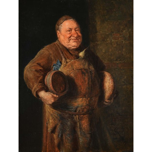 EDUARD THEODOR RITTER VON GR�TZNER : M�nch mit Bierfass, Brotlaib und Rettich (DOBIASCHOFSKY AUKTIONEN AG)