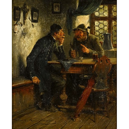 HUGO WILHELM VON KAUFFMANN : Stubeninterieur mit zwei M�nnern beim Tischgespr�ch (DOBIASCHOFSKY AUKTIONEN AG)