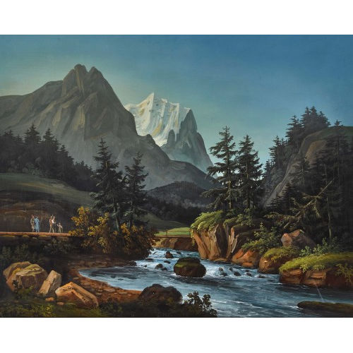 LUDWIG HESS : Gebirgsbach mit Wetterhorn und Staffage (DOBIASCHOFSKY AUKTIONEN AG)