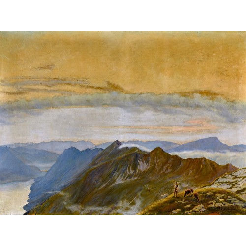 HANS WIDMER : Hirte mit Schafen oberhalb des Brienzersees (DOBIASCHOFSKY AUKTIONEN AG)