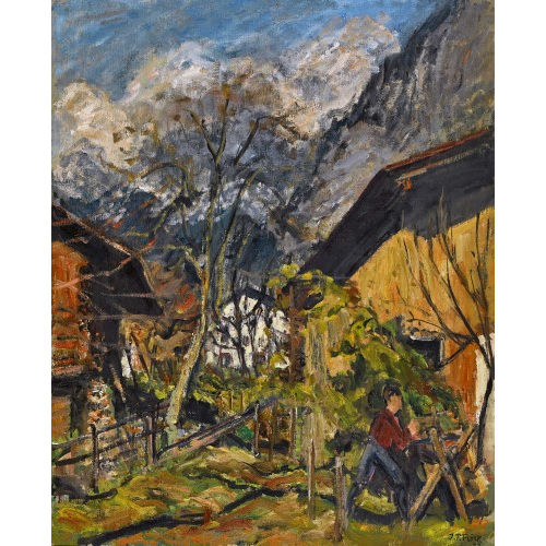 JOHANN PETER FL�CK : Herbstliche Berner Berglandschaft mit Dorf (DOBIASCHOFSKY AUKTIONEN AG)