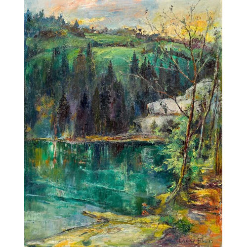 LAURE STELLA BRUNI : Uferpartie in h�geliger Landschaft (DOBIASCHOFSKY AUKTIONEN AG)