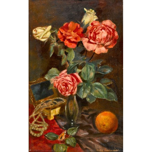 HANS GARTMEIER : Stillleben mit Rosen und Perlenschmuck (DOBIASCHOFSKY AUKTIONEN AG)
