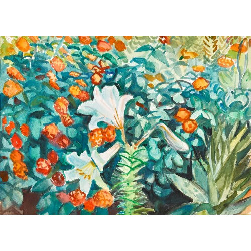 MARTIN ALFRED CHRIST : Gartenpartie mit weiss bl�hender Lilie (DOBIASCHOFSKY AUKTIONEN AG)