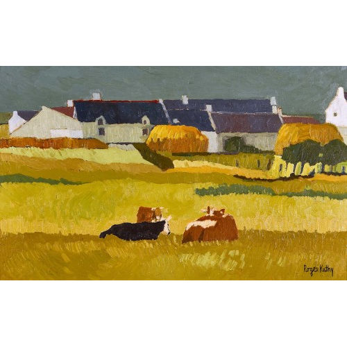 ROGER KATHY : Sommerliche Feldlandschaft mit Dorf und K�hen (DOBIASCHOFSKY AUKTIONEN AG)