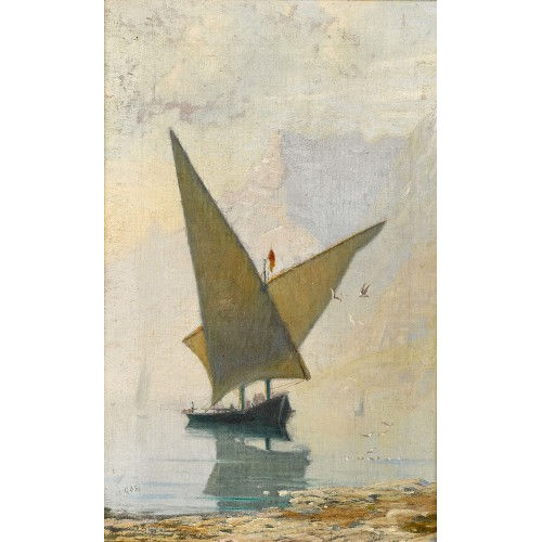 ALBERT HENRY JOHN GOS : Boot am Vierwaldst�ttersee mit Urirotstock (DOBIASCHOFSKY AUKTIONEN AG)