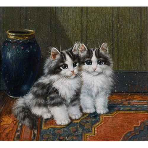BURKHARD (GEN. KATZEN-FLURY) FLURY : Petits chats avec vase (DOBIASCHOFSKY AUKTIONEN AG)