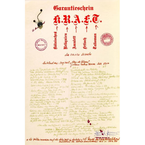 DANIEL SPOERRI : 'Garantieschein K�lnischer Reliquen Amulett Fetisch...' (DOBIASCHOFSKY AUKTIONEN AG)