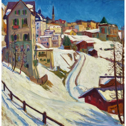 JEAN LEHMANN : Sonnige Winteransicht von St. Moritz (DOBIASCHOFSKY AUKTIONEN AG)