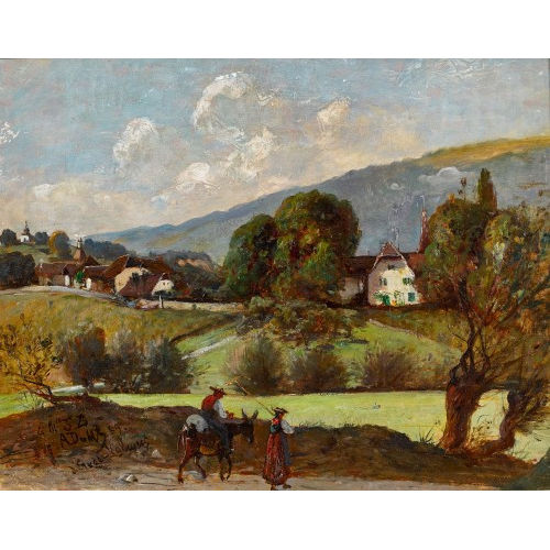 ALFRED DU MONT : Landschaft mit Bauernpaar (DOBIASCHOFSKY AUKTIONEN AG)