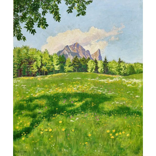 PLINIO COLOMBI : Fr�hlingswiese mit Lasenberg und Stockhorn (DOBIASCHOFSKY AUKTIONEN AG)